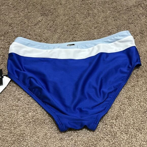 DKNY Women's M Hipster Bikini Bottoms Blue Colorblock High Waist Sporty New - Picture 2 of 9